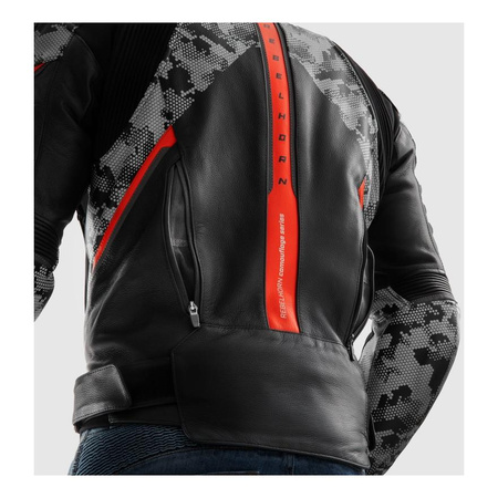 Kurtka skórzana REBELHORN VELOCE CAMO BLACK/GREY/FLUO RED czarny szary czerwony fluo