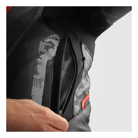 Kurtka skórzana REBELHORN VELOCE CAMO BLACK/GREY/FLUO RED