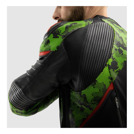 Kurtka skórzana REBELHORN VELOCE CAMO BLACK/GREEN/FLUO RED