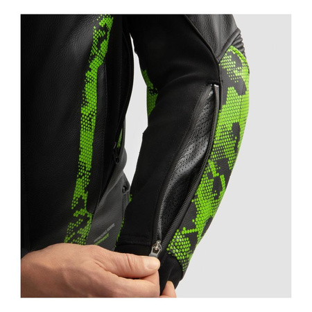 Kurtka skórzana REBELHORN VELOCE CAMO BLACK/GREEN/FLUO RED