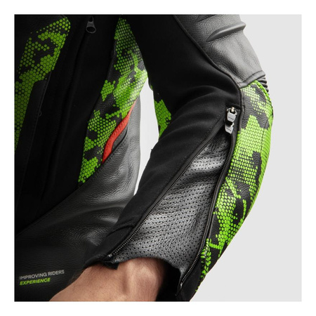 Kurtka skórzana REBELHORN VELOCE CAMO BLACK/GREEN/FLUO RED czarny zielony czerwony fluo