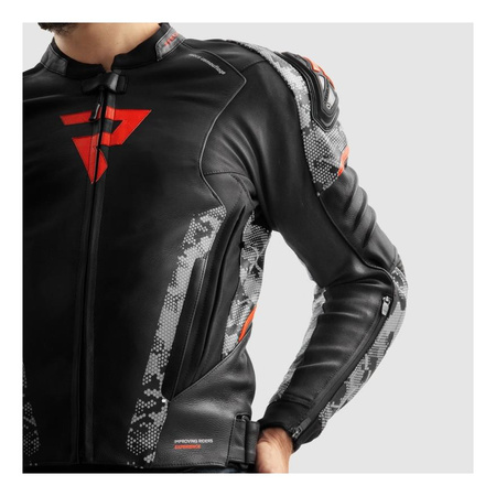 Kurtka skórzana REBELHORN VELOCE CAMO BLACK/GREY/FLUO RED