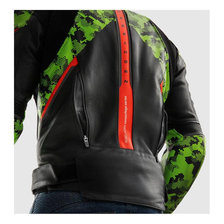 Kurtka skórzana REBELHORN VELOCE CAMO BLACK/GREEN/FLUO RED czarny zielony czerwony fluo
