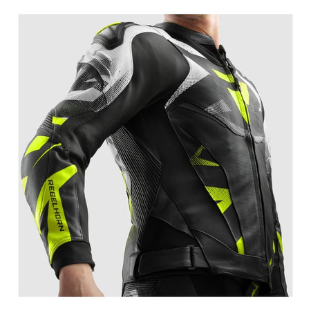 Kurtka skórzana REBELHORN INFERNO BLACK/WHITE/FLUO YELLOW