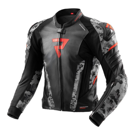 Kurtka skórzana REBELHORN VELOCE CAMO BLACK/GREY/FLUO RED czarny szary czerwony fluo