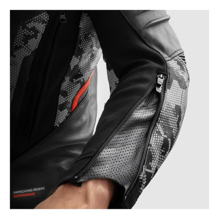 Kurtka skórzana REBELHORN VELOCE CAMO BLACK/GREY/FLUO RED