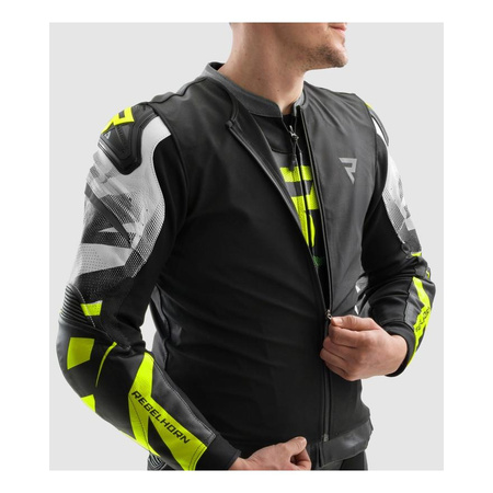 Kurtka skórzana REBELHORN INFERNO BLACK/WHITE/FLUO YELLOW czarny biały