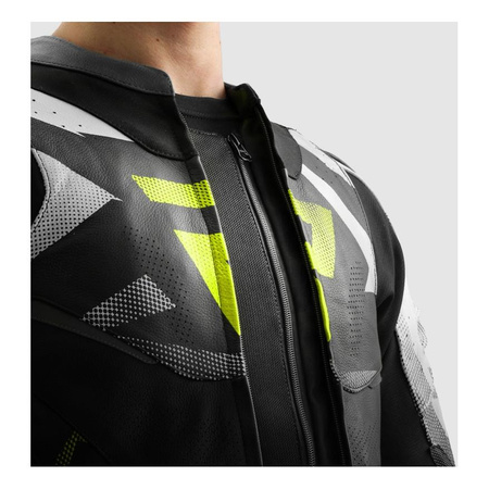 Kurtka skórzana REBELHORN INFERNO BLACK/WHITE/FLUO YELLOW czarny biały