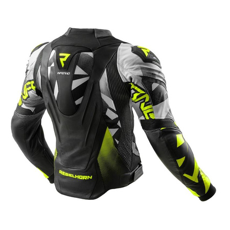 Kurtka skórzana REBELHORN INFERNO BLACK/WHITE/FLUO YELLOW czarny biały