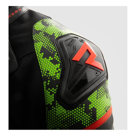 Kurtka skórzana REBELHORN VELOCE CAMO BLACK/GREEN/FLUO RED
