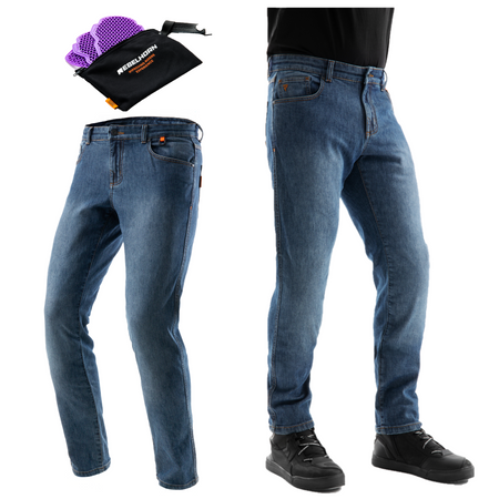 Jeansy motocyklowe REBELHORN BRONCO MONOLAYER WASHED BLUE niebieski