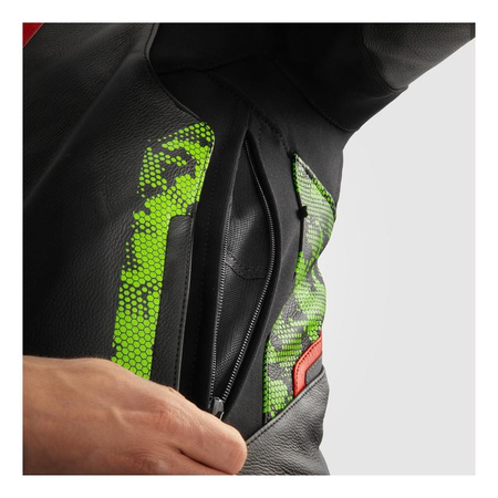 Kurtka skórzana REBELHORN VELOCE CAMO BLACK/GREEN/FLUO RED