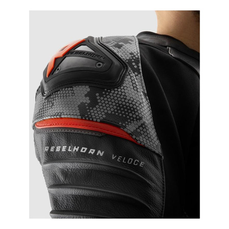 Kurtka skórzana REBELHORN VELOCE CAMO BLACK/GREY/FLUO RED