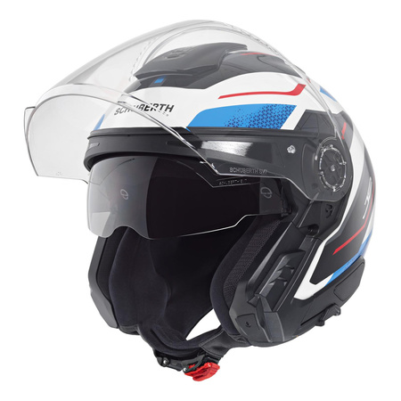 Kask otwarty SCHUBERTH J2 ECE SIGMA BLUE biały niebieski czerwony czarny