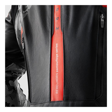 Kurtka skórzana REBELHORN VELOCE CAMO BLACK/GREY/FLUO RED