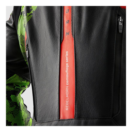 Kurtka skórzana REBELHORN VELOCE CAMO BLACK/GREEN/FLUO RED